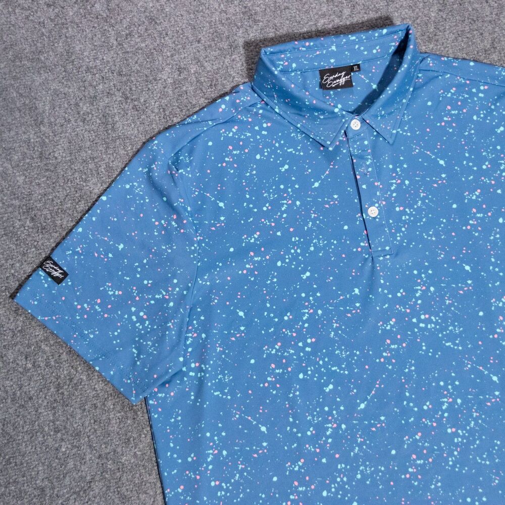 Sunday Swagger Polo Shirt Men's XL Blue Paint Splatter Golf Performance Stretch
